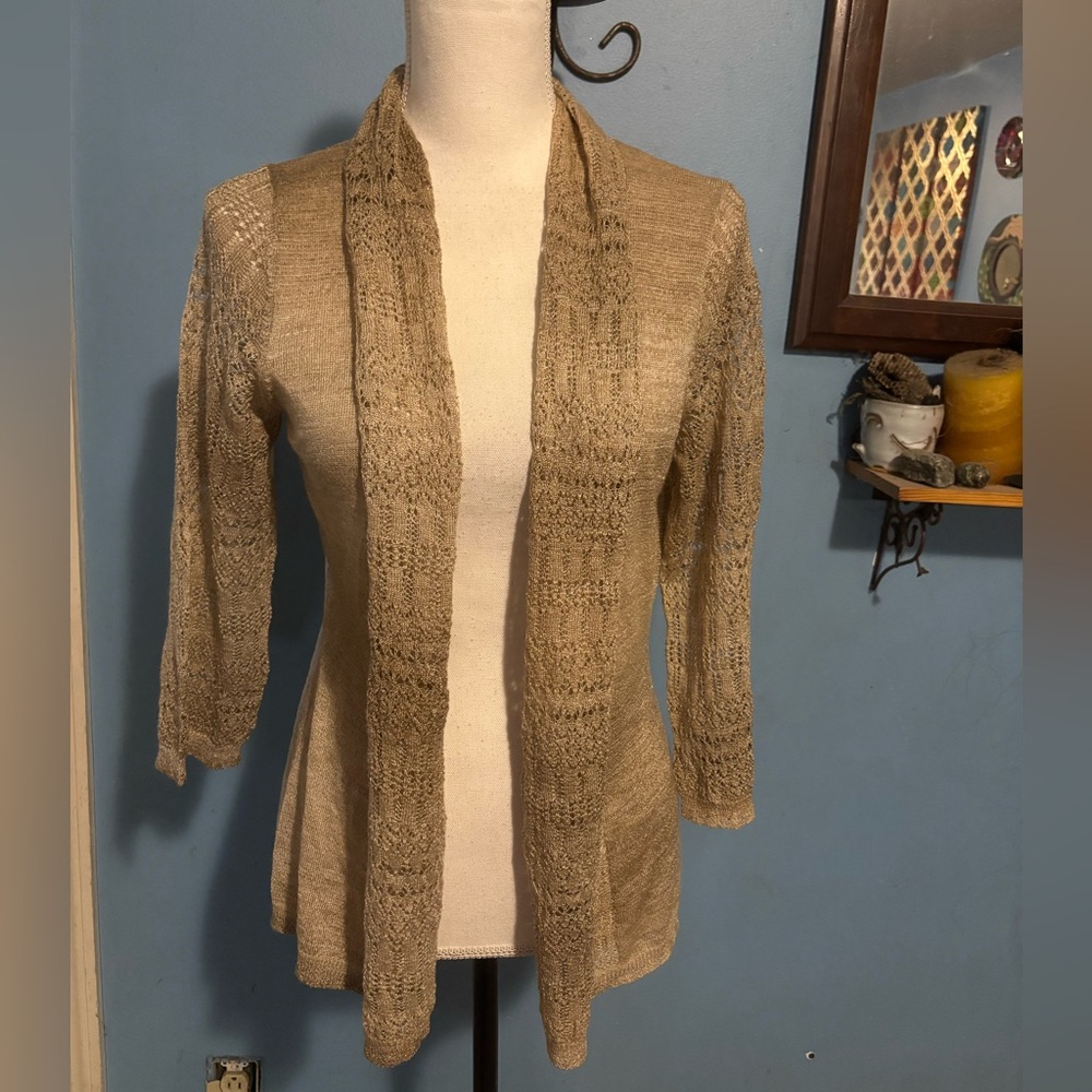 Dressbarn, Tan, Open Front, Cardigan Sweater